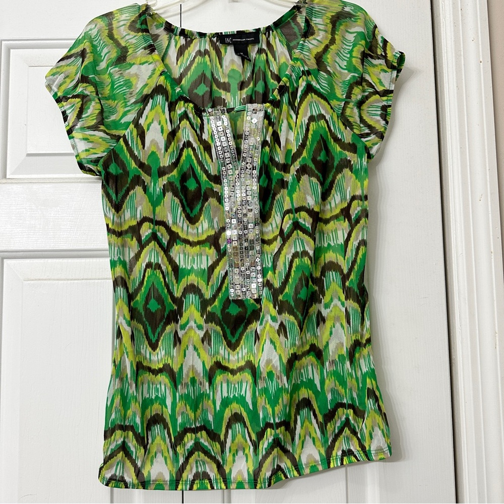 INC | Green short sleeve shirt